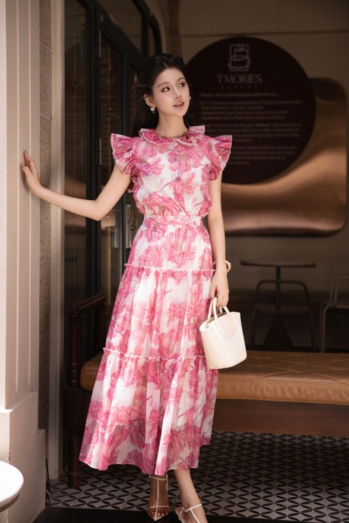 Sixdo Pink Peony Organza Blouse